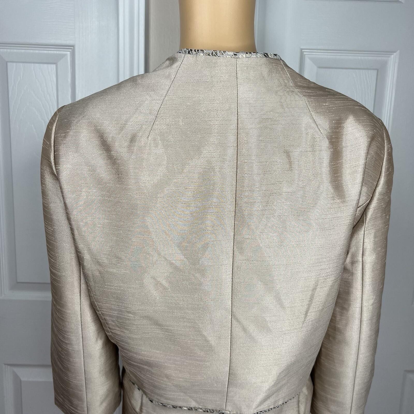 New TAHARI ASL 2PC Beige Taupe Polyester Rayon Metallic Lined Dress Suit 16