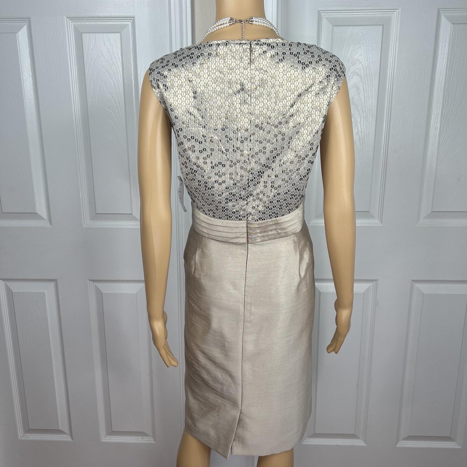 New TAHARI ASL 2PC Beige Taupe Polyester Rayon Metallic Lined Dress Suit 16