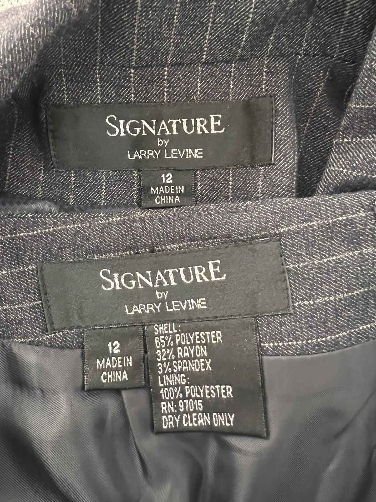 LARRY LEVINE 2PC Gray Striped Polyester Rayon Spandex Career Skirt Suit Size 12