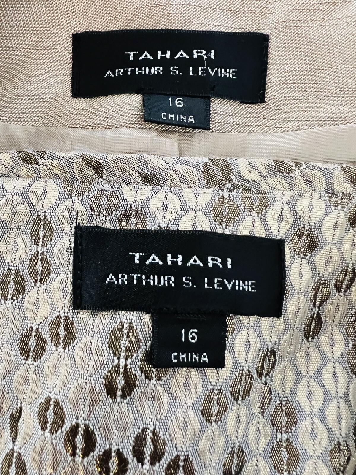 New TAHARI ASL 2PC Beige Taupe Polyester Rayon Metallic Lined Dress Suit 16
