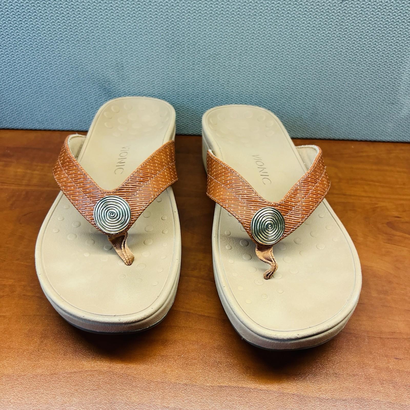 Vionic Pacific Pilar Woven Gem Wedge Sandal Slide Size 9 Light Weight Brown