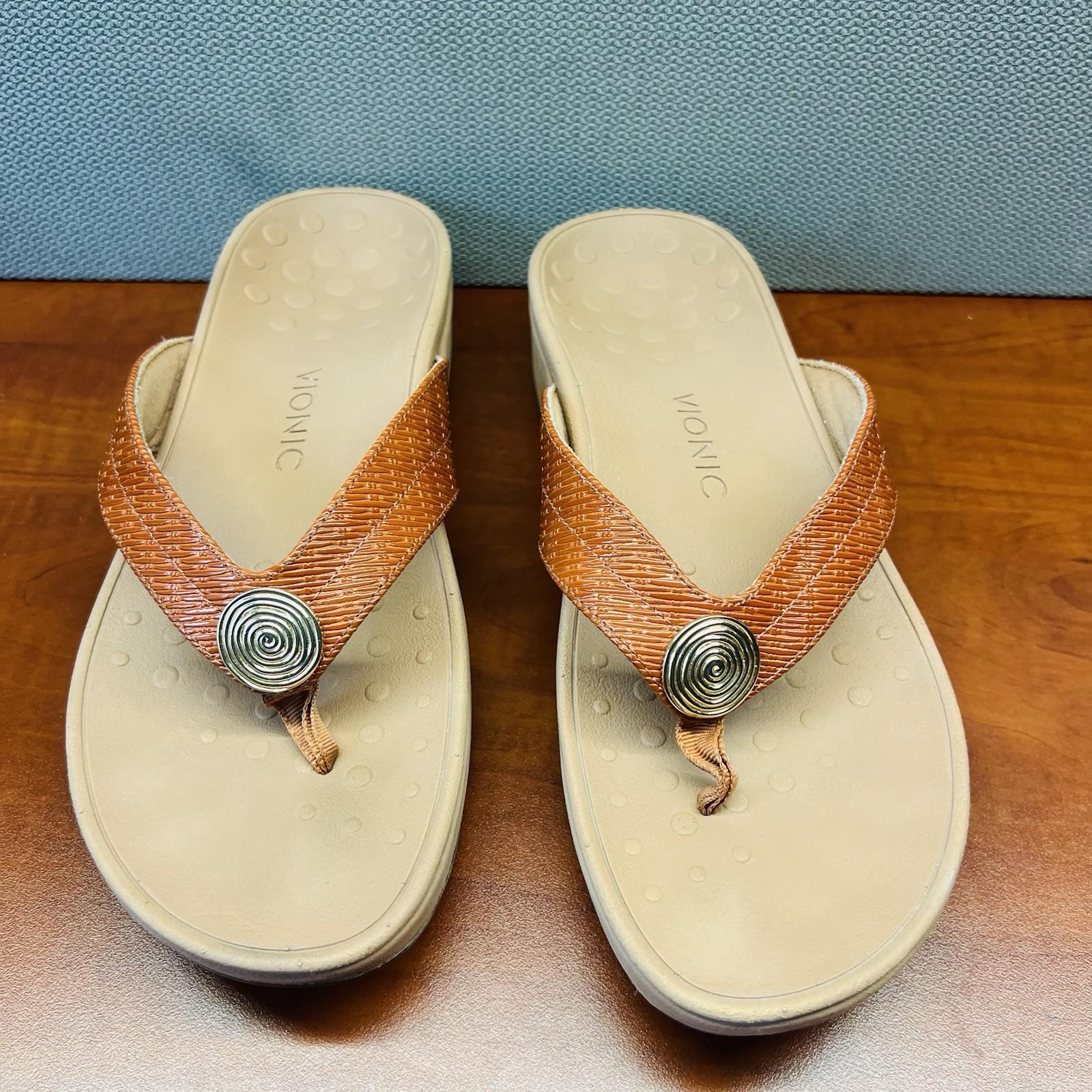 Vionic Pacific Pilar Woven Gem Wedge Sandal Slide Size 9 Light Weight Brown