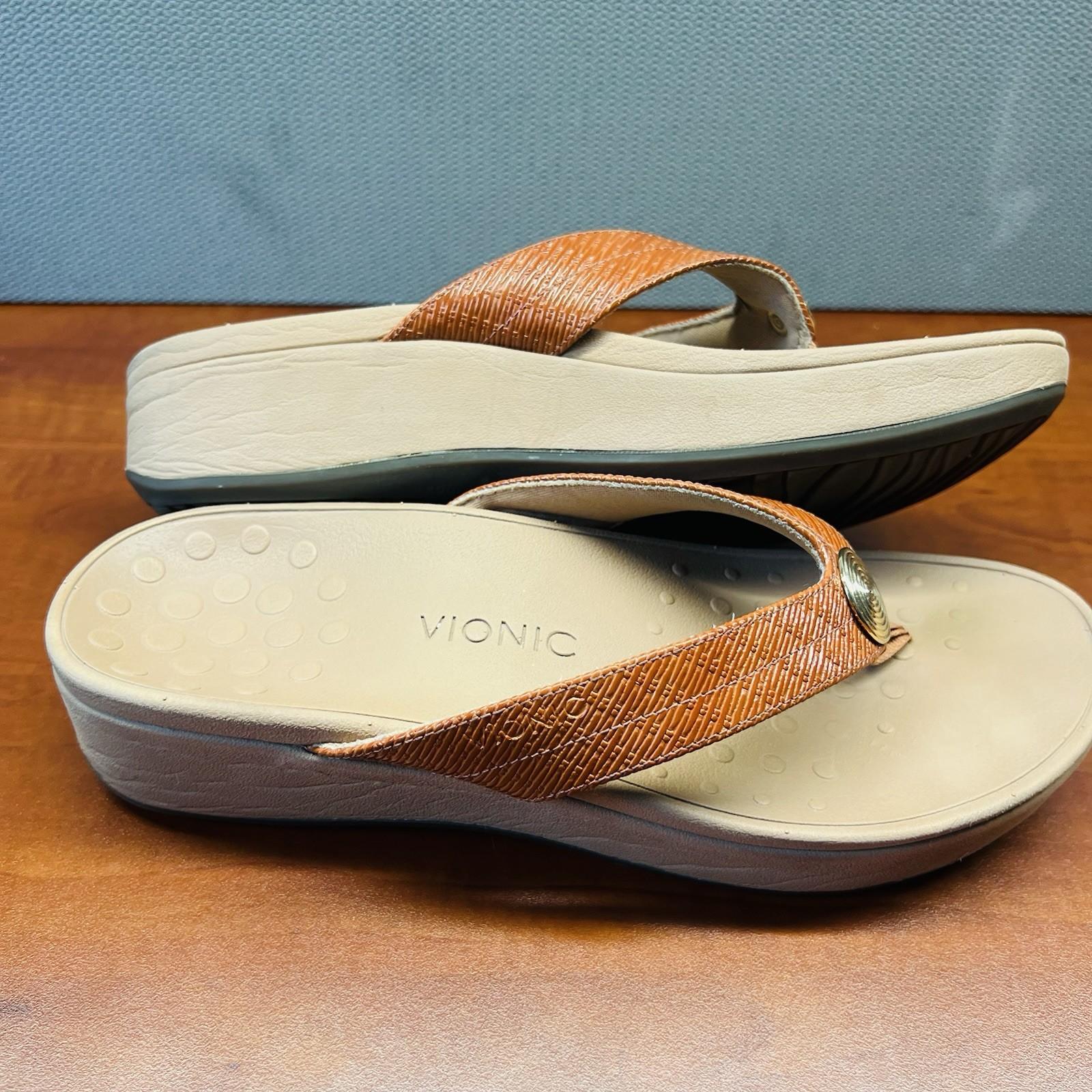 Vionic Pacific Pilar Woven Gem Wedge Sandal Slide Size 9 Light Weight Brown