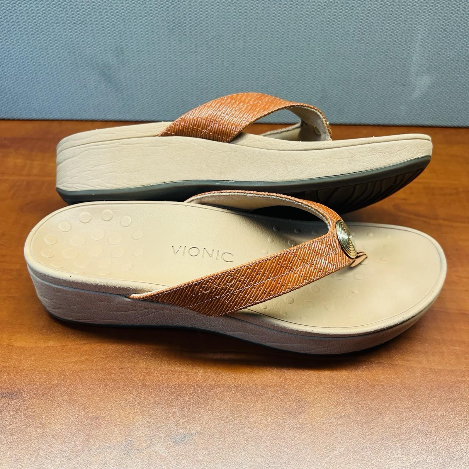 Vionic Pacific Pilar Woven Gem Wedge Sandal Slide Size 9 Light Weight Brown