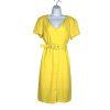 New York & Company Knee Length Sheath Dress Size XL Yellow Stretch V Neck Belted