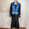 New SUSANNA 3PC Blue Black Ruffle Polyester Lined Cocktail Skirt Suit Top SZ 10