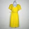 New York & Company Knee Length Sheath Dress Size XL Yellow Stretch V Neck Belted