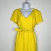 New York & Company Knee Length Sheath Dress Size XL Yellow Stretch V Neck Belted