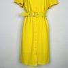 New York & Company Knee Length Sheath Dress Size XL Yellow Stretch V Neck Belted