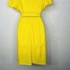 New York & Company Knee Length Sheath Dress Size XL Yellow Stretch V Neck Belted