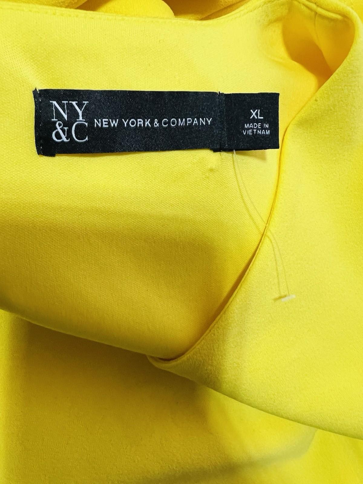 New York & Company Knee Length Sheath Dress Size XL Yellow Stretch V Neck Belted