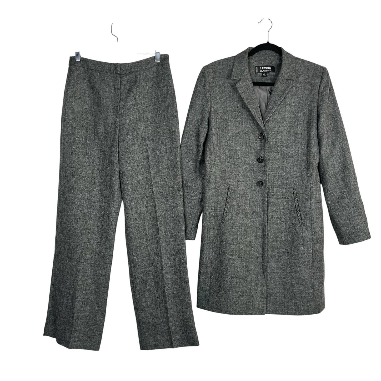 LARRY LEVINE Polyester Lined Mid Length Pant Suit Size 8 Gray Business Career