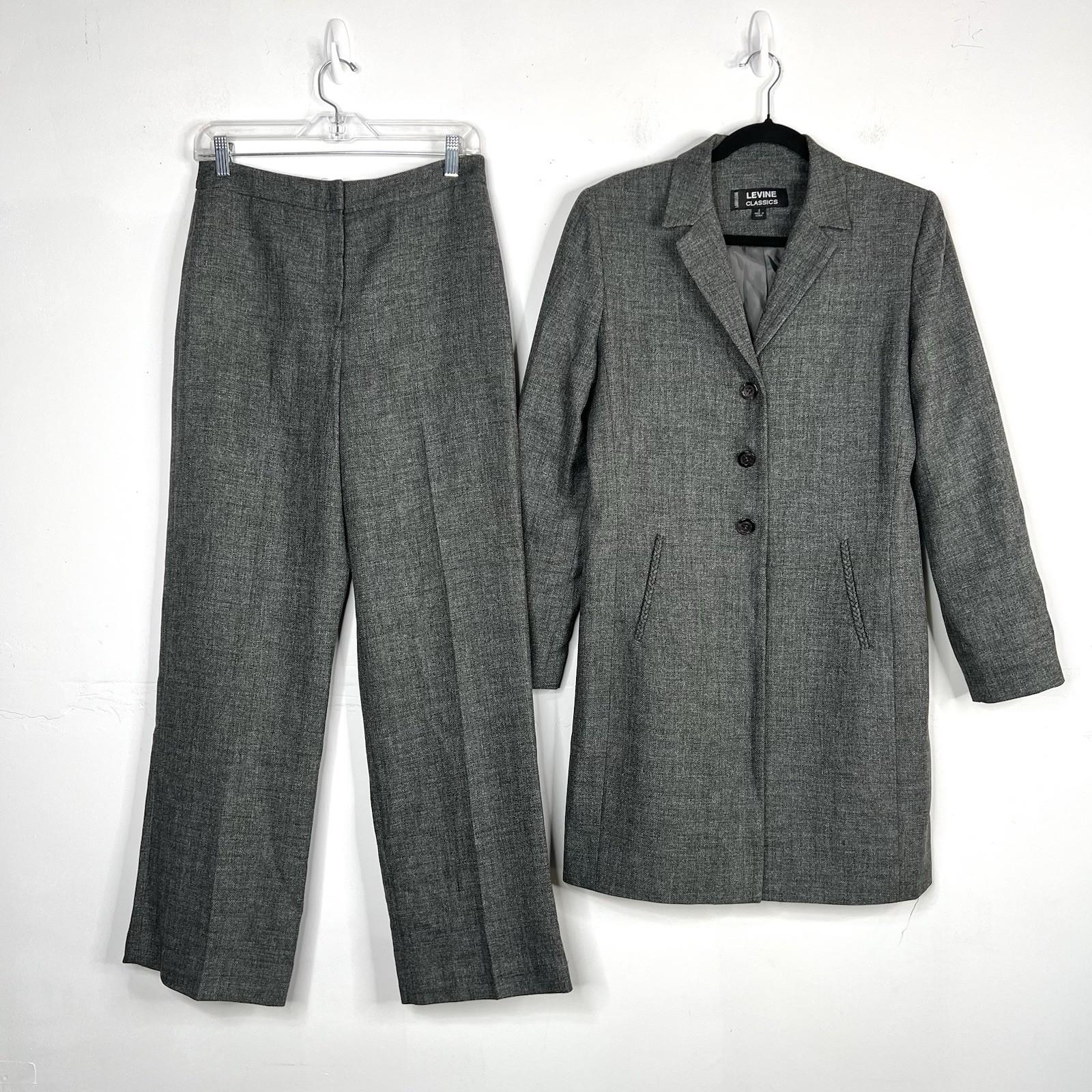LARRY LEVINE Polyester Lined Mid Length Pant Suit Size 8 Gray Business Career
