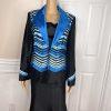 New SUSANNA 3PC Blue Black Ruffle Polyester Lined Cocktail Skirt Suit Top SZ 10
