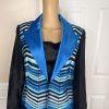 New SUSANNA 3PC Blue Black Ruffle Polyester Lined Cocktail Skirt Suit Top SZ 10