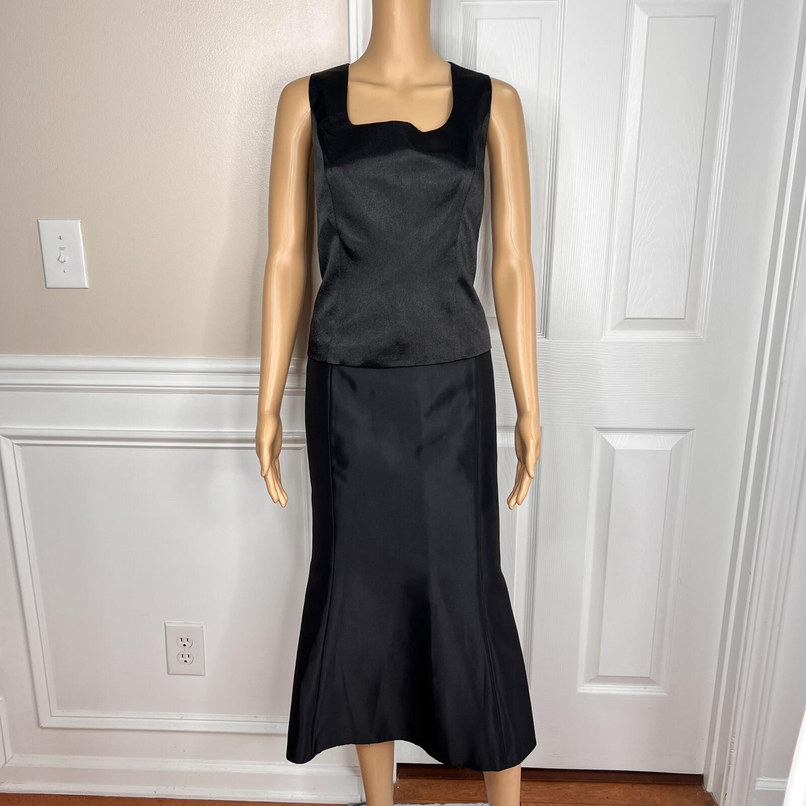 New SUSANNA 3PC Blue Black Ruffle Polyester Lined Cocktail Skirt Suit Top SZ 10