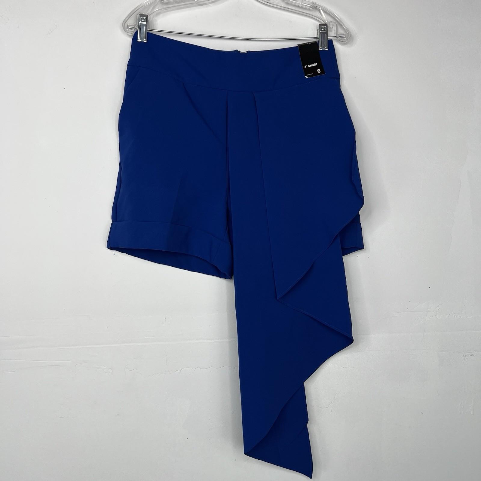 New York & Company High Waisted Shorts Size 6 Blue Assymetrical Drape Front New