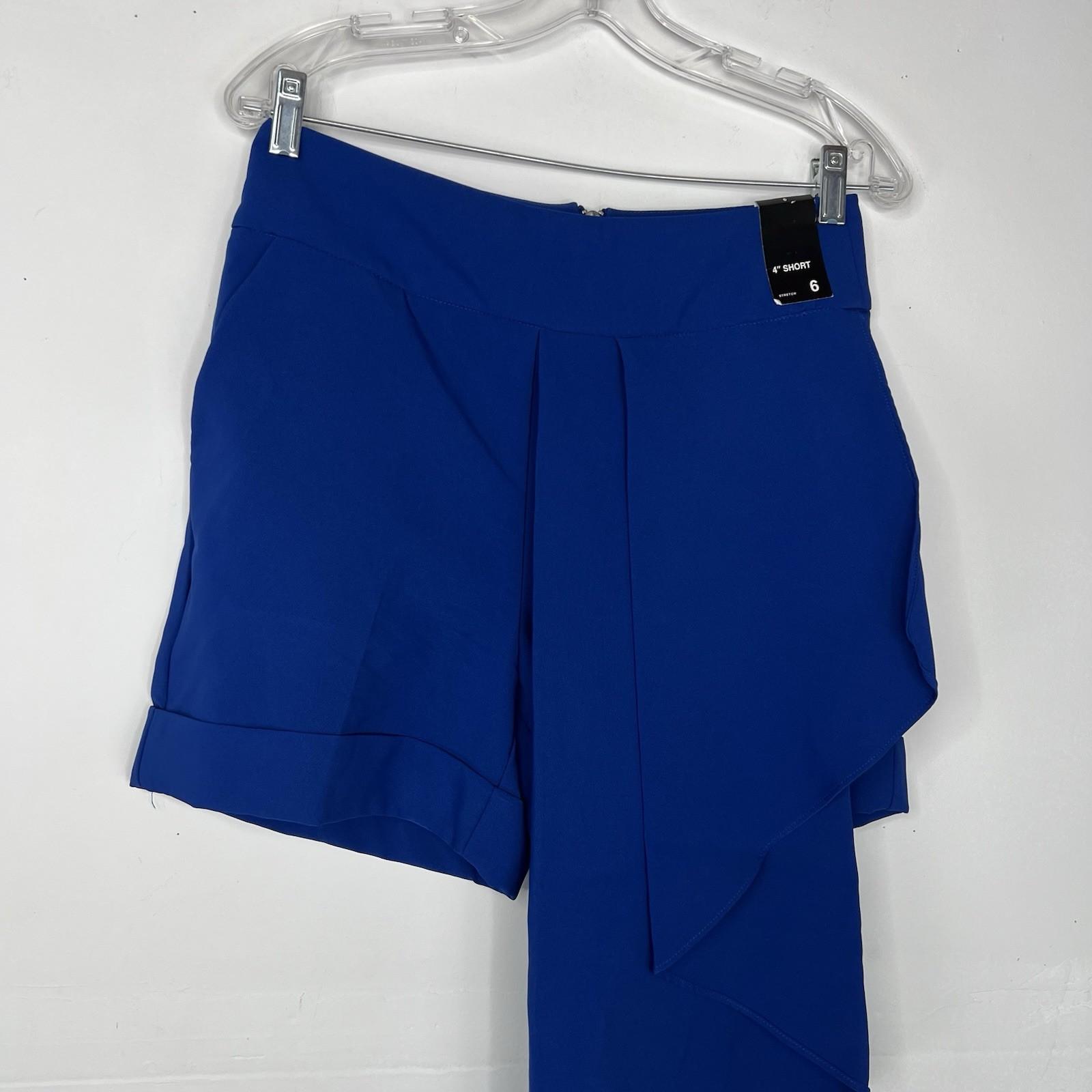 New York & Company High Waisted Shorts Size 6 Blue Assymetrical Drape Front New