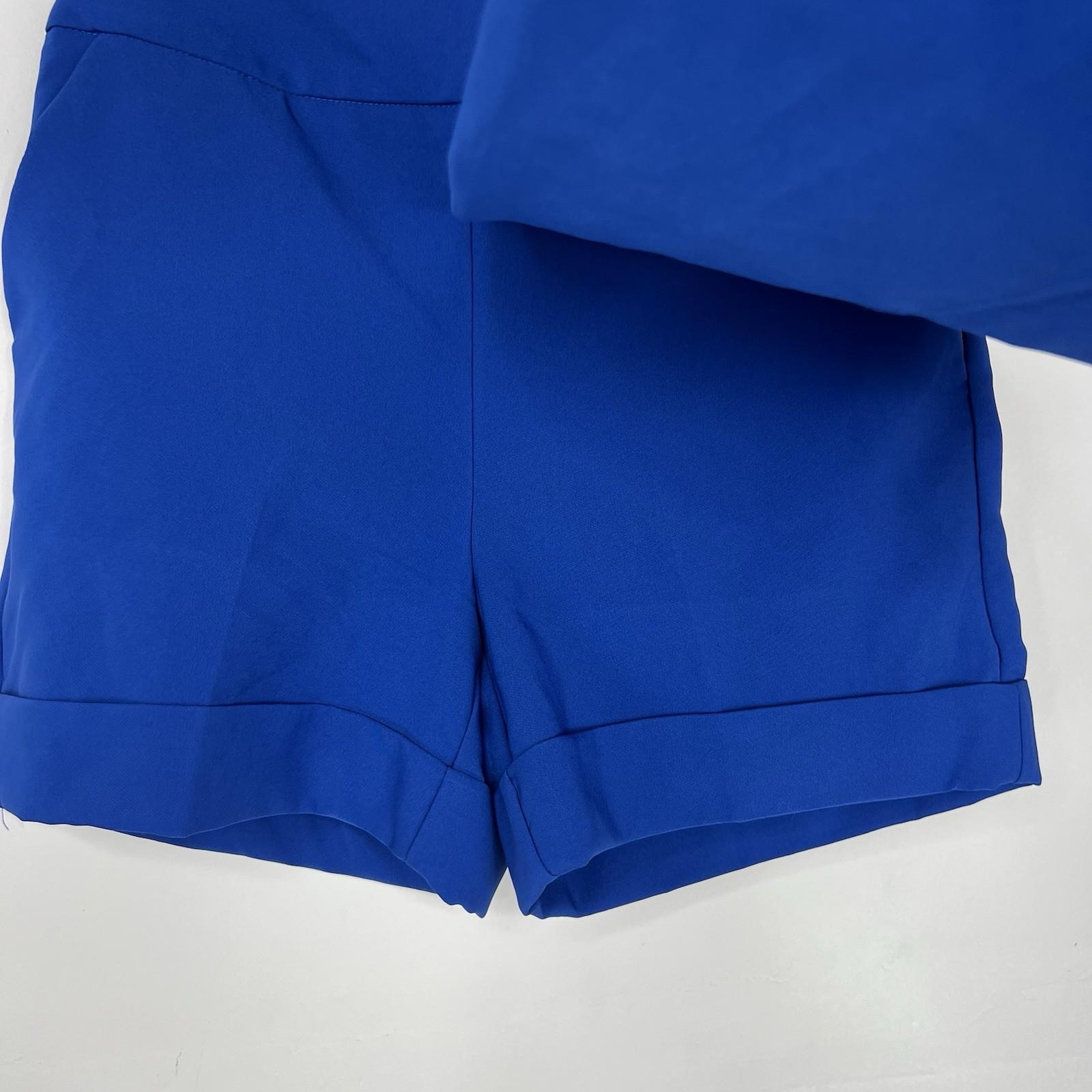New York & Company High Waisted Shorts Size 6 Blue Assymetrical Drape Front New