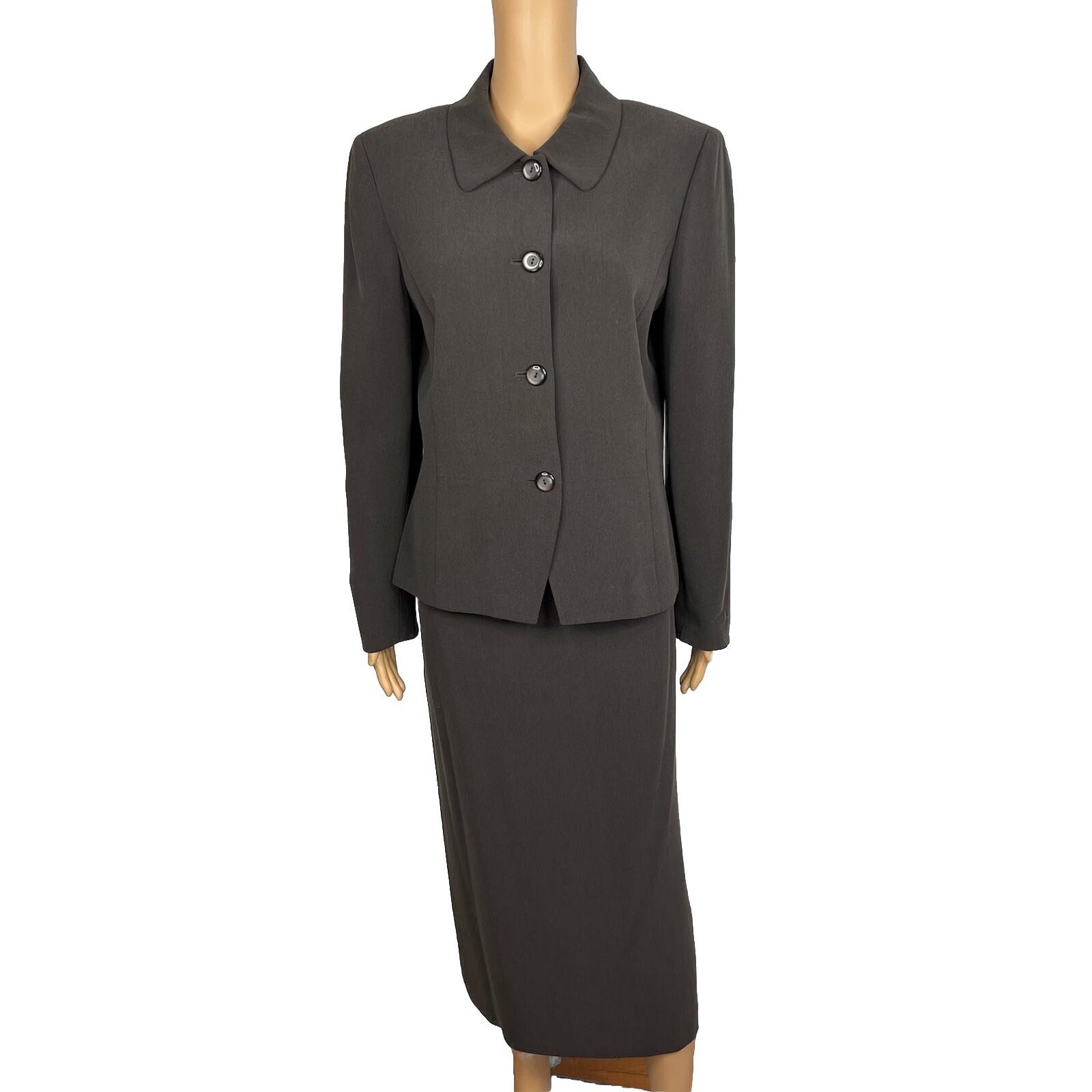 Tahari ASL Women Polyester Skirt Suit 12 Pickle Green Lined Maxi 2PC