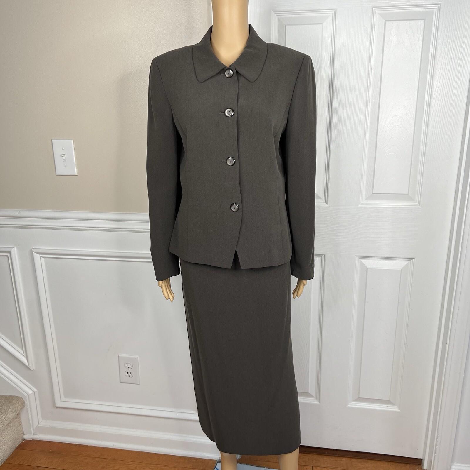 Tahari ASL Women Polyester Skirt Suit 12 Pickle Green Lined Maxi 2PC