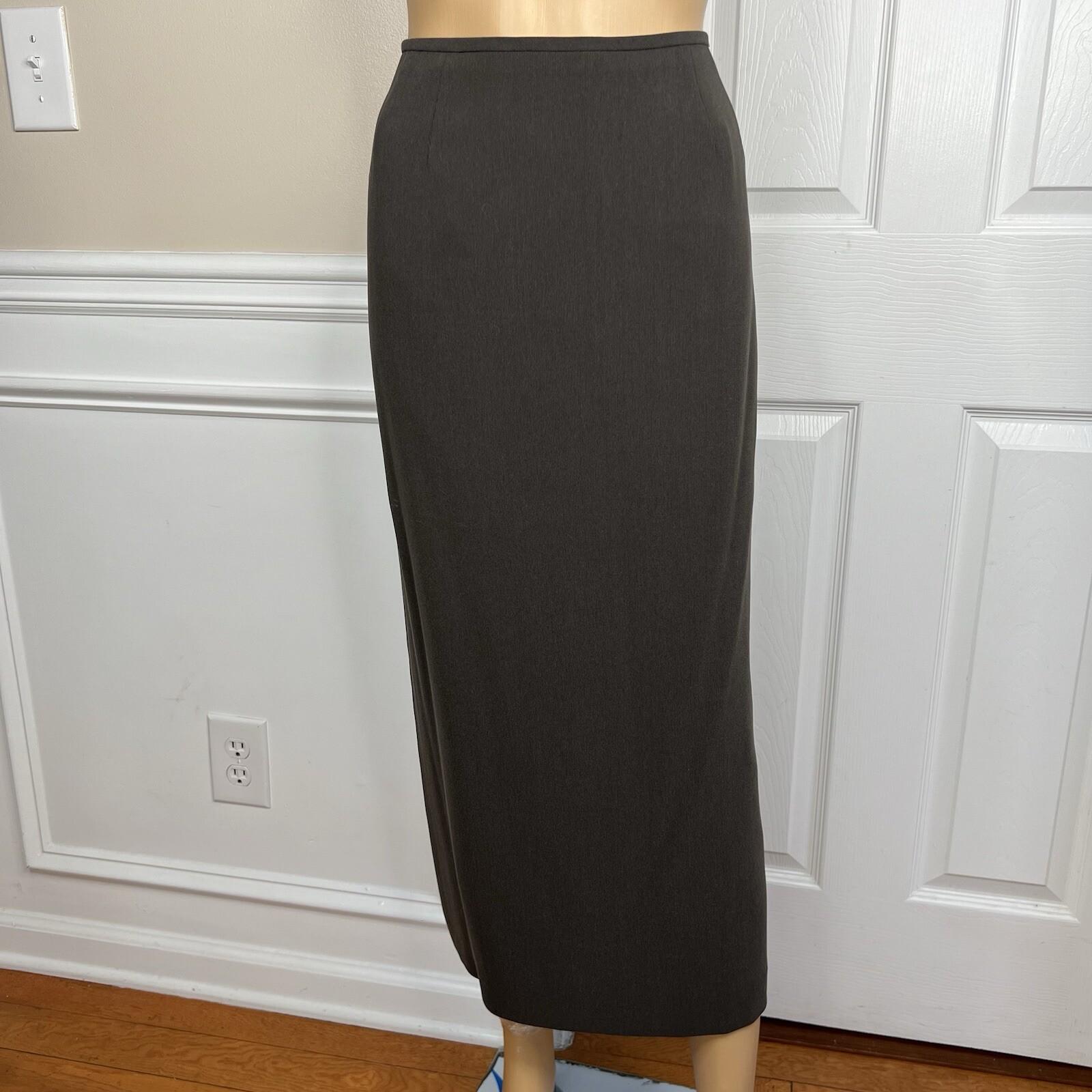 Tahari ASL Women Polyester Skirt Suit 12 Pickle Green Lined Maxi 2PC