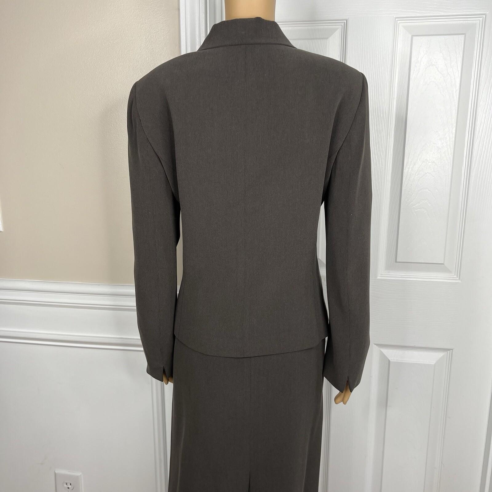 Tahari ASL Women Polyester Skirt Suit 12 Pickle Green Lined Maxi 2PC