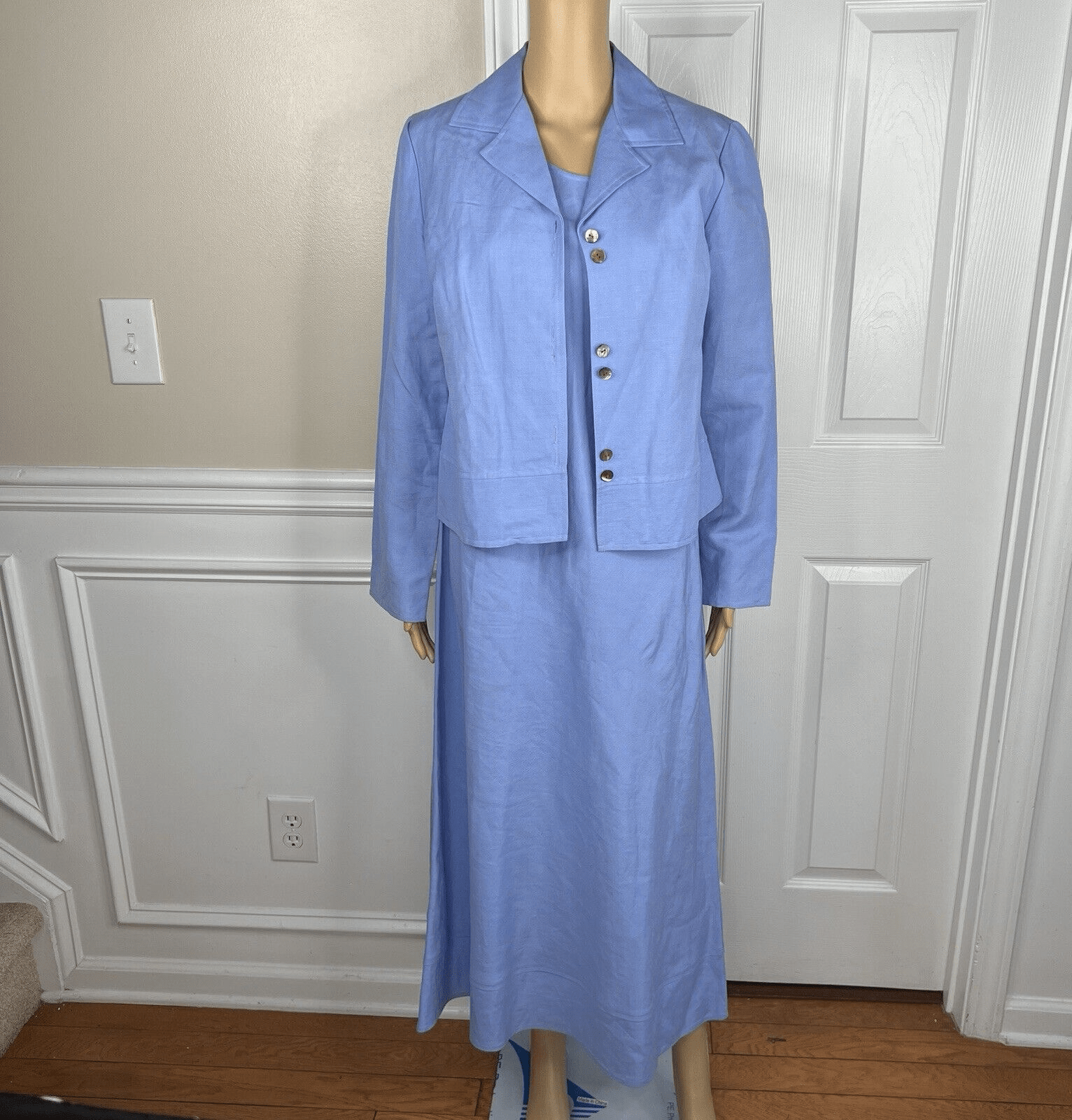 Talbots Linen Rayon Dress Suit 8 Light Blue Sleeveless Business Cocktail 2PC