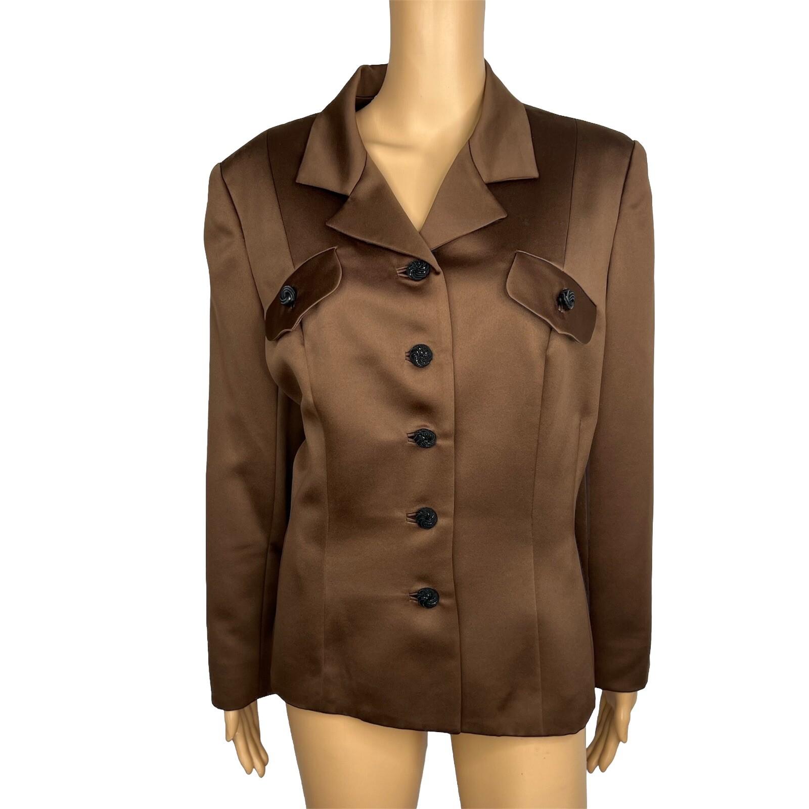 Blacktie Oleg Cassini Neimann Marcus Silk Like Blazer Size 14 Brown Lined 1PC