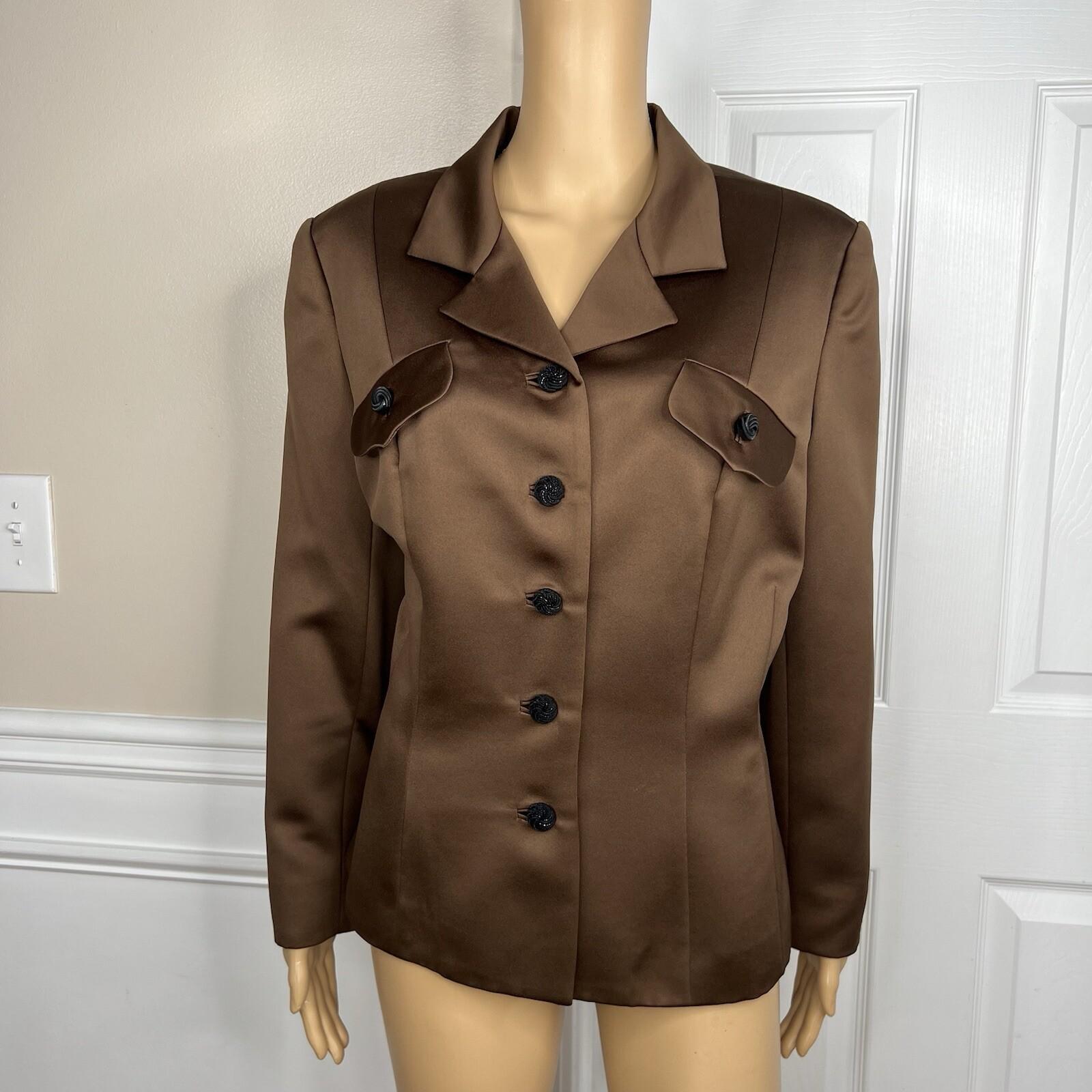 Blacktie Oleg Cassini Neimann Marcus Silk Like Blazer Size 14 Brown Lined 1PC