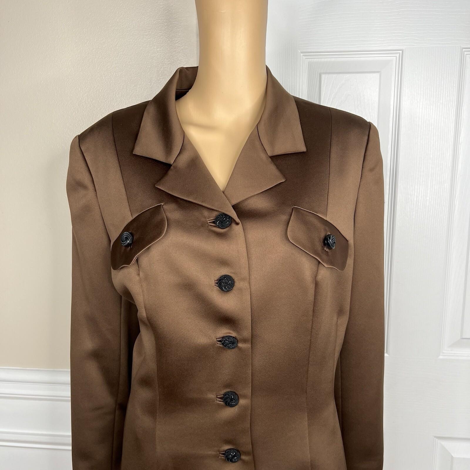 Blacktie Oleg Cassini Neimann Marcus Silk Like Blazer Size 14 Brown Lined 1PC
