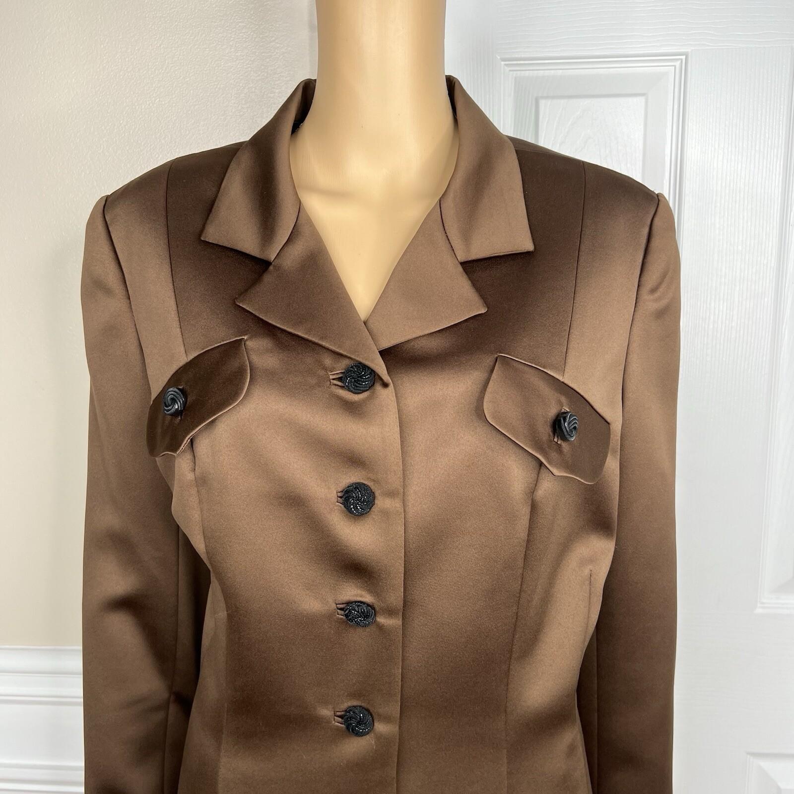 Blacktie Oleg Cassini Neimann Marcus Silk Like Blazer Size 14 Brown Lined 1PC