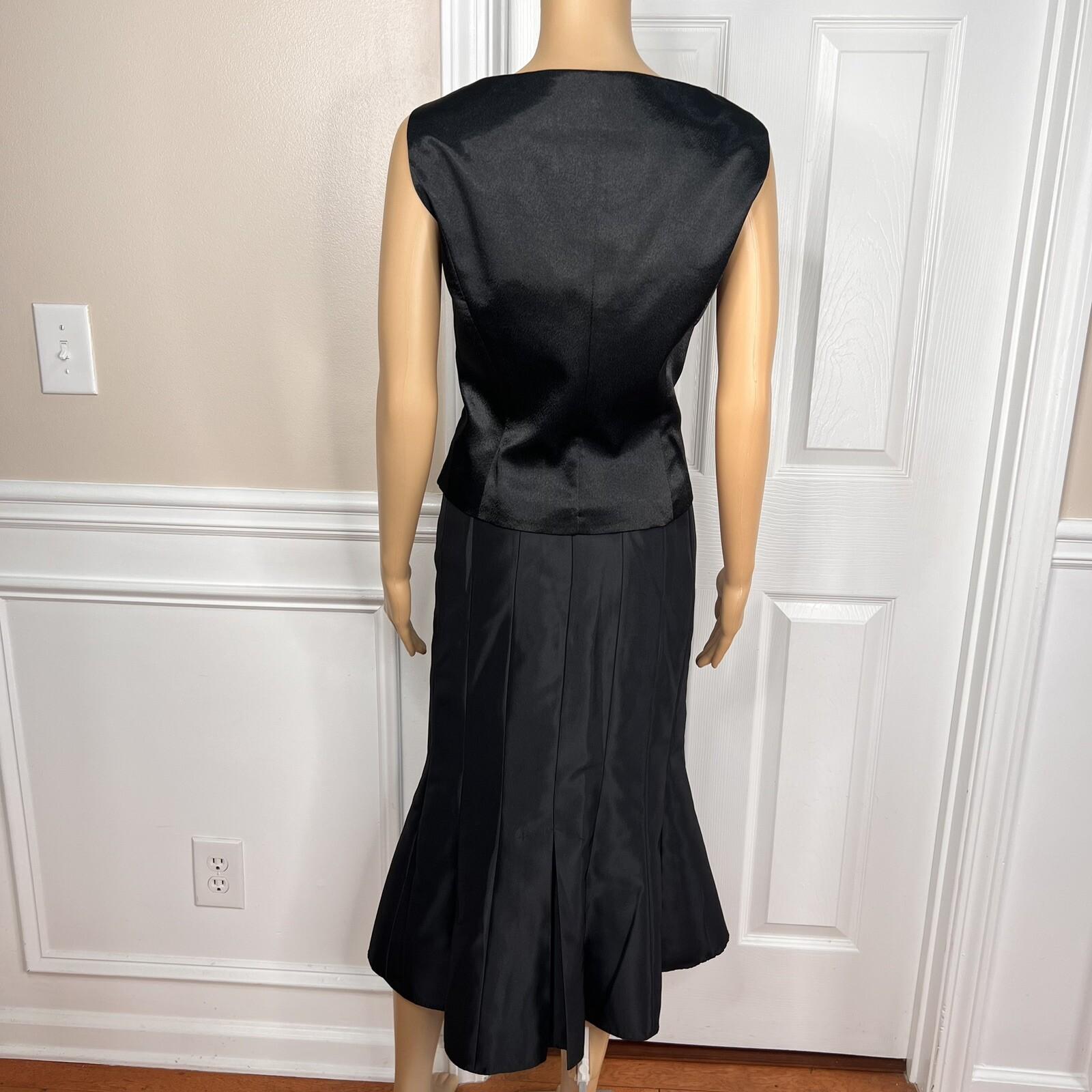 New SUSANNA 3PC Blue Black Ruffle Polyester Lined Cocktail Skirt Suit Top SZ 10