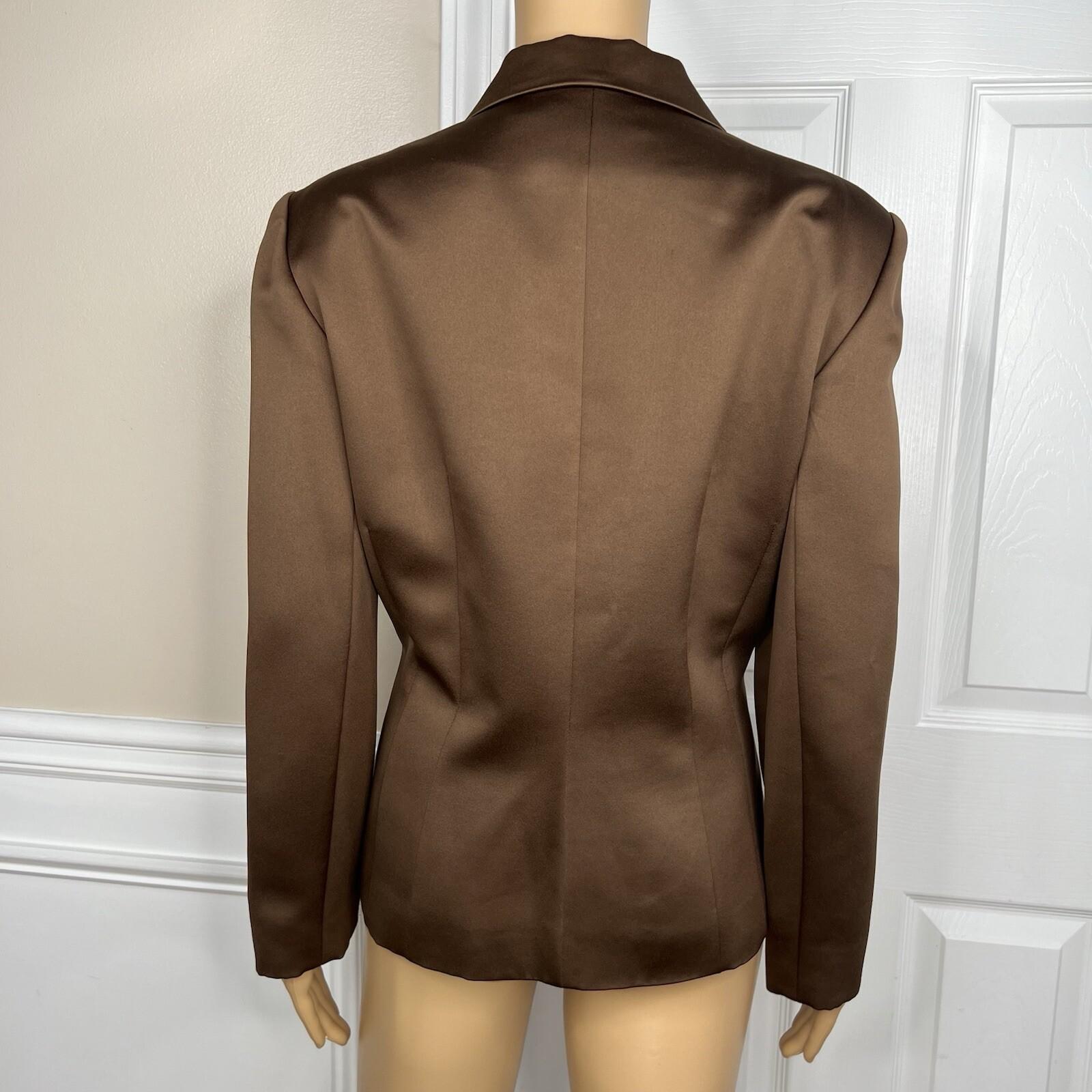 Blacktie Oleg Cassini Neimann Marcus Silk Like Blazer Size 14 Brown Lined 1PC