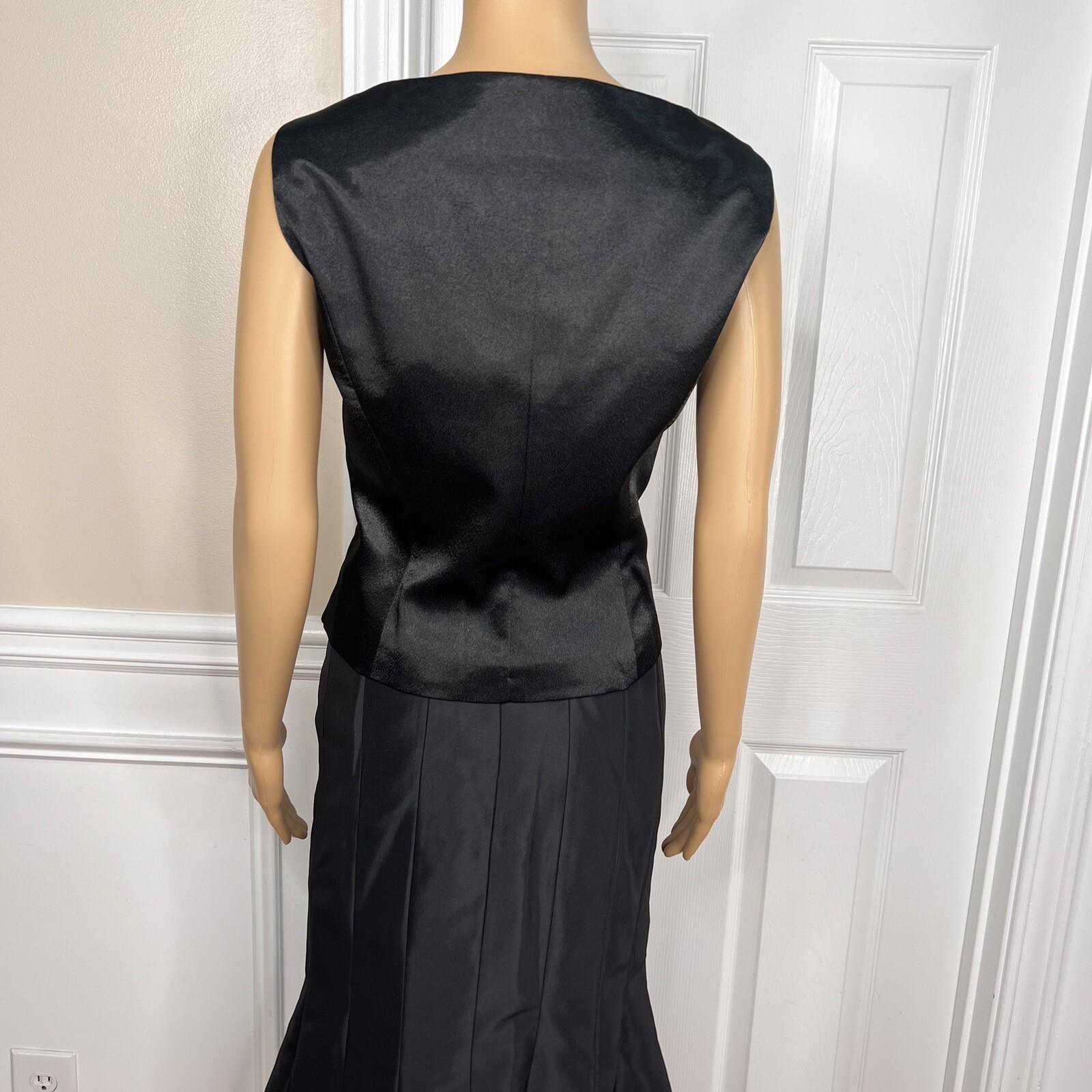 New SUSANNA 3PC Blue Black Ruffle Polyester Lined Cocktail Skirt Suit Top SZ 10