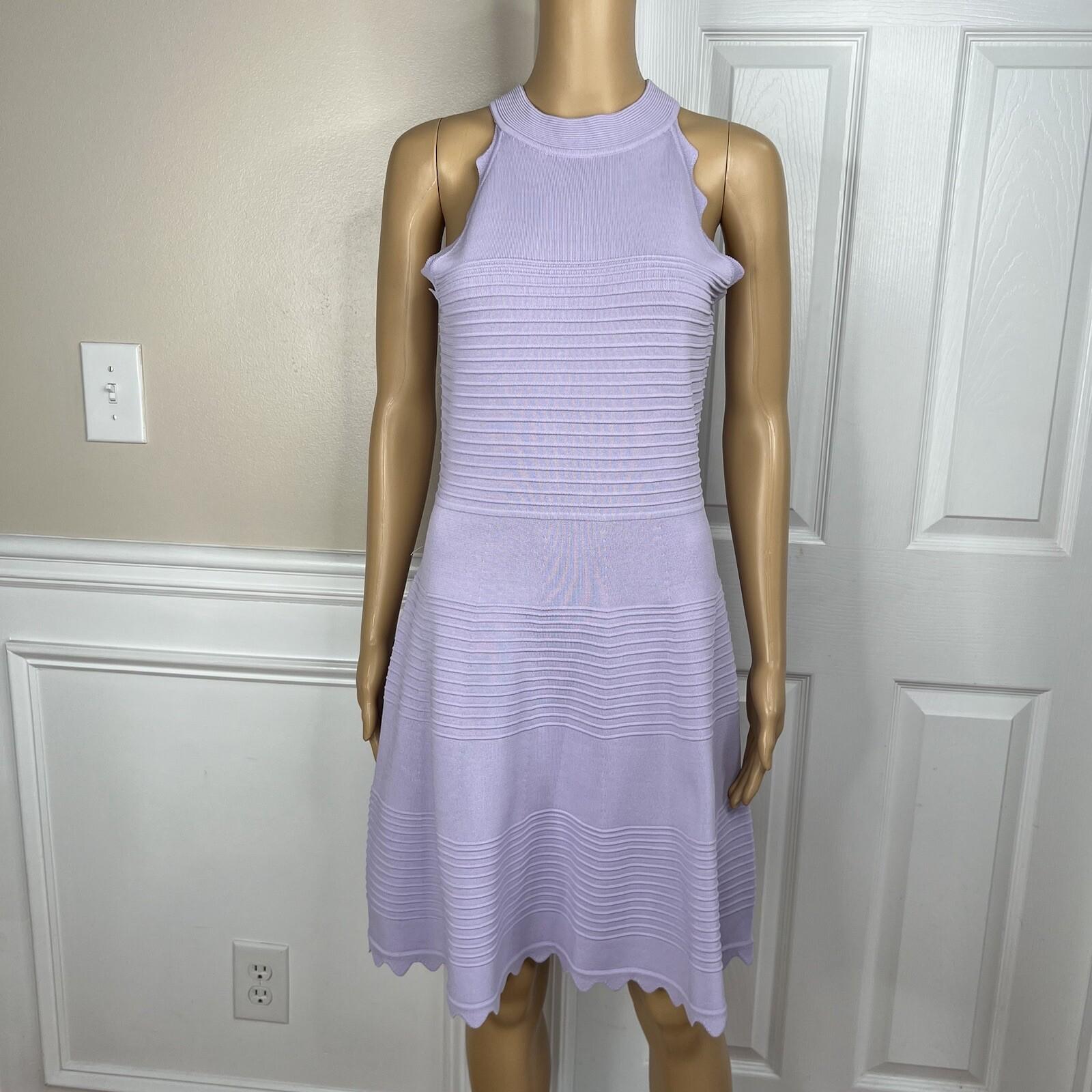Eliza J Dylan's Tight Knit Dress Size M Lilac Scalloped Fit Flare Sweetheart