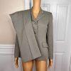 Le Suit Polyester Pant Suit Size 4P Beige Single Breasted Lined 2PC Pockets
