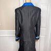 New SUSANNA 3PC Blue Black Ruffle Polyester Lined Cocktail Skirt Suit Top SZ 10