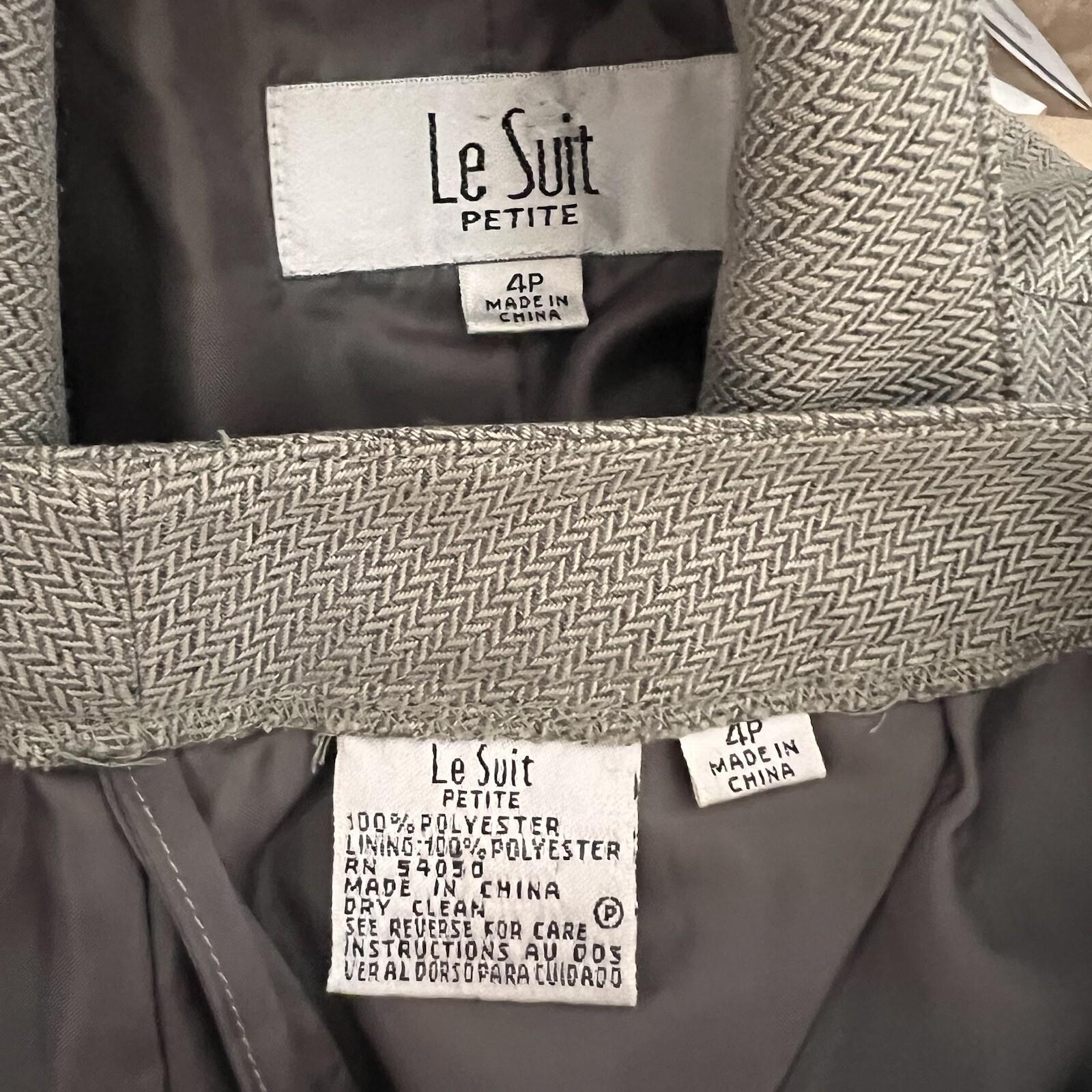 Le Suit Polyester Pant Suit Size 4P Beige Single Breasted Lined 2PC Pockets