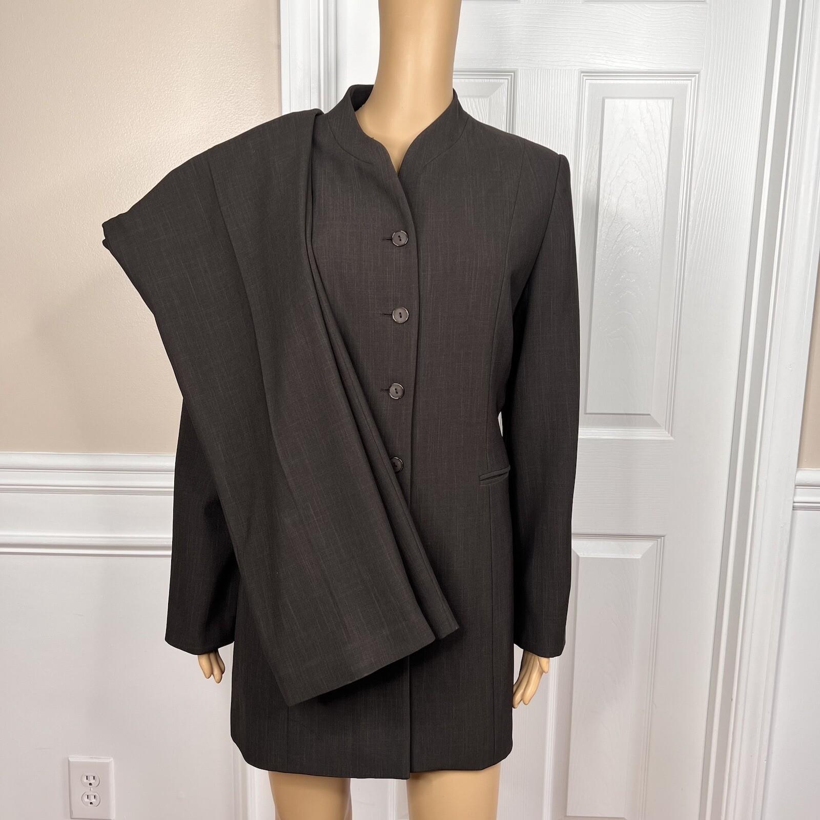 10-3447.jpg LARRY LEVINE 2PC Brown Polyester Lined Mid Length Career Pant Suit Size 8