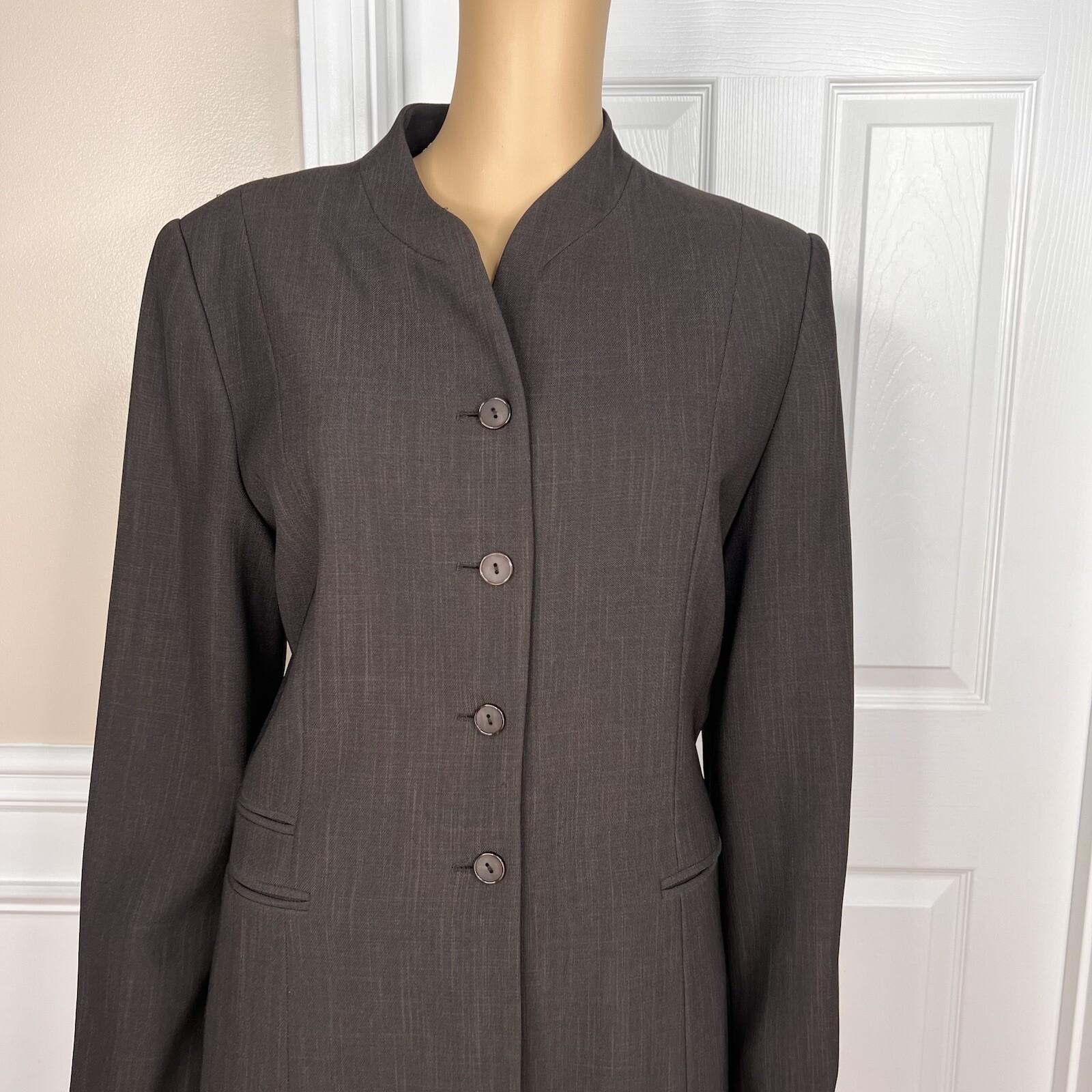 10-3449.jpg LARRY LEVINE 2PC Brown Polyester Lined Mid Length Career Pant Suit Size 8