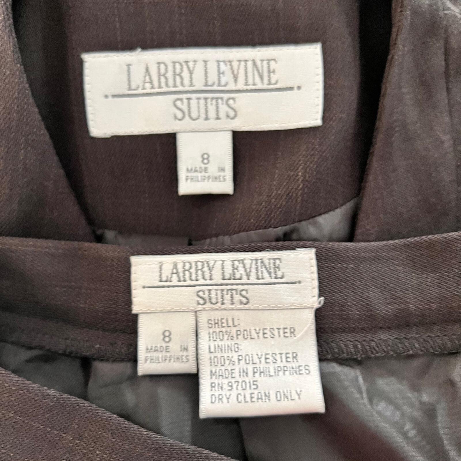 10-3454.jpg LARRY LEVINE 2PC Brown Polyester Lined Mid Length Career Pant Suit Size 8