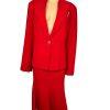 TERRAMINA Women 2PC Red Polyester Collarless Ruffle Cocktail Skirt Suit Size 18