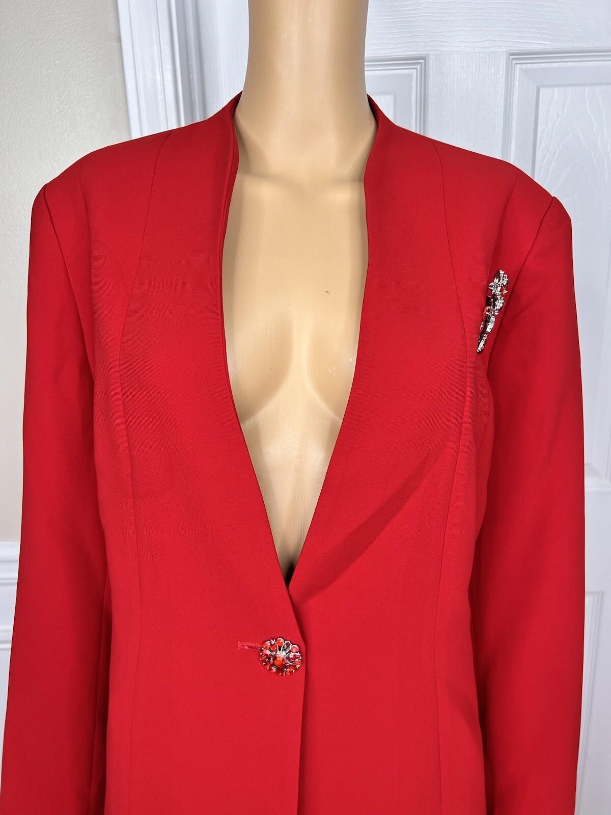 TERRAMINA Women 2PC Red Polyester Collarless Ruffle Cocktail Skirt Suit Size 18