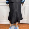 New SUSANNA 3PC Blue Black Ruffle Polyester Lined Cocktail Skirt Suit Top SZ 10