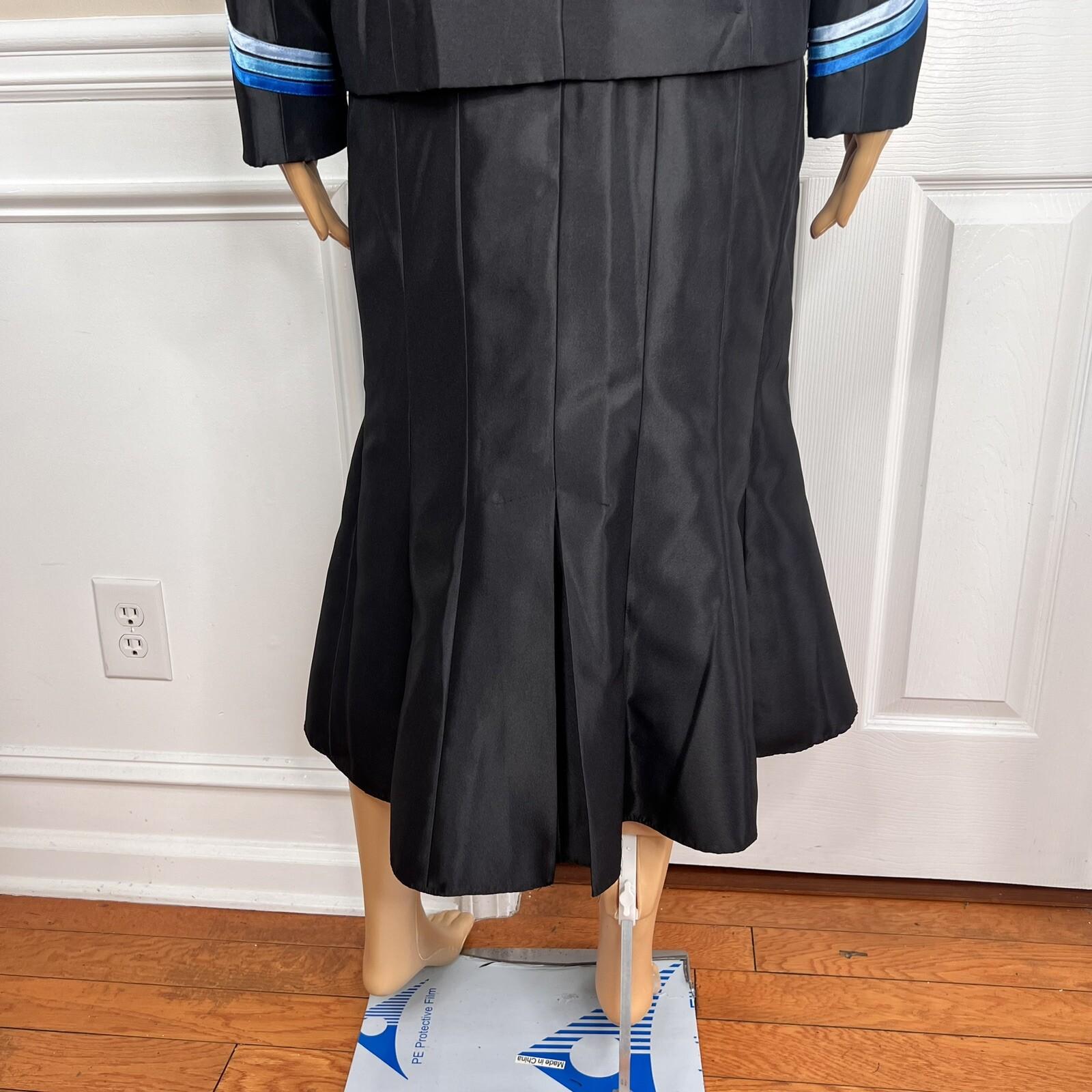 New SUSANNA 3PC Blue Black Ruffle Polyester Lined Cocktail Skirt Suit Top SZ 10