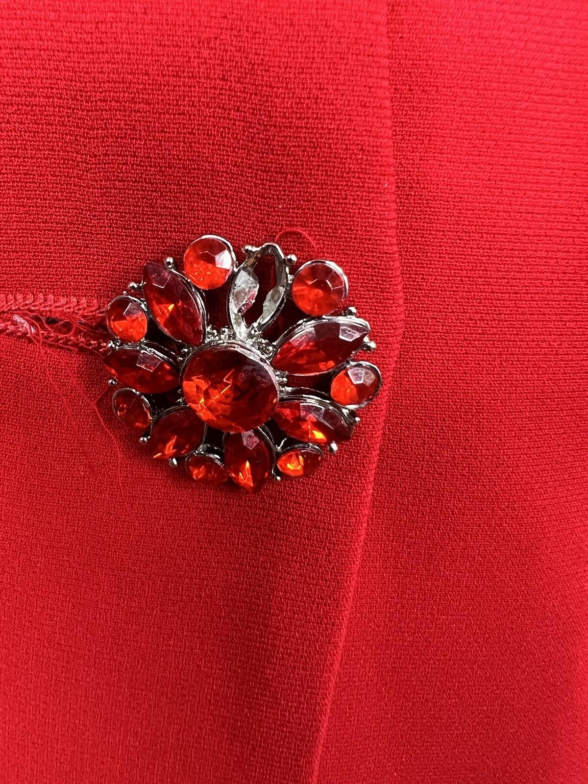 TERRAMINA Women 2PC Red Polyester Collarless Ruffle Cocktail Skirt Suit Size 18