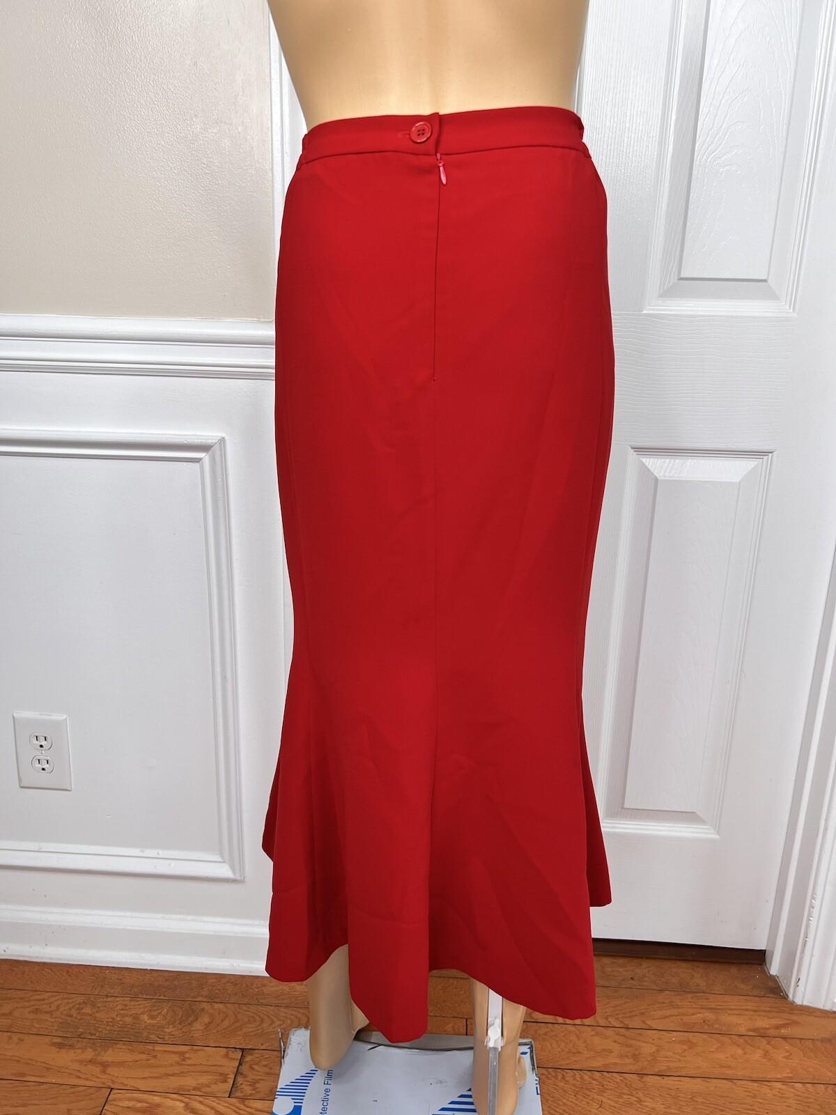 TERRAMINA Women 2PC Red Polyester Collarless Ruffle Cocktail Skirt Suit Size 18