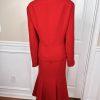 TERRAMINA Women 2PC Red Polyester Collarless Ruffle Cocktail Skirt Suit Size 18