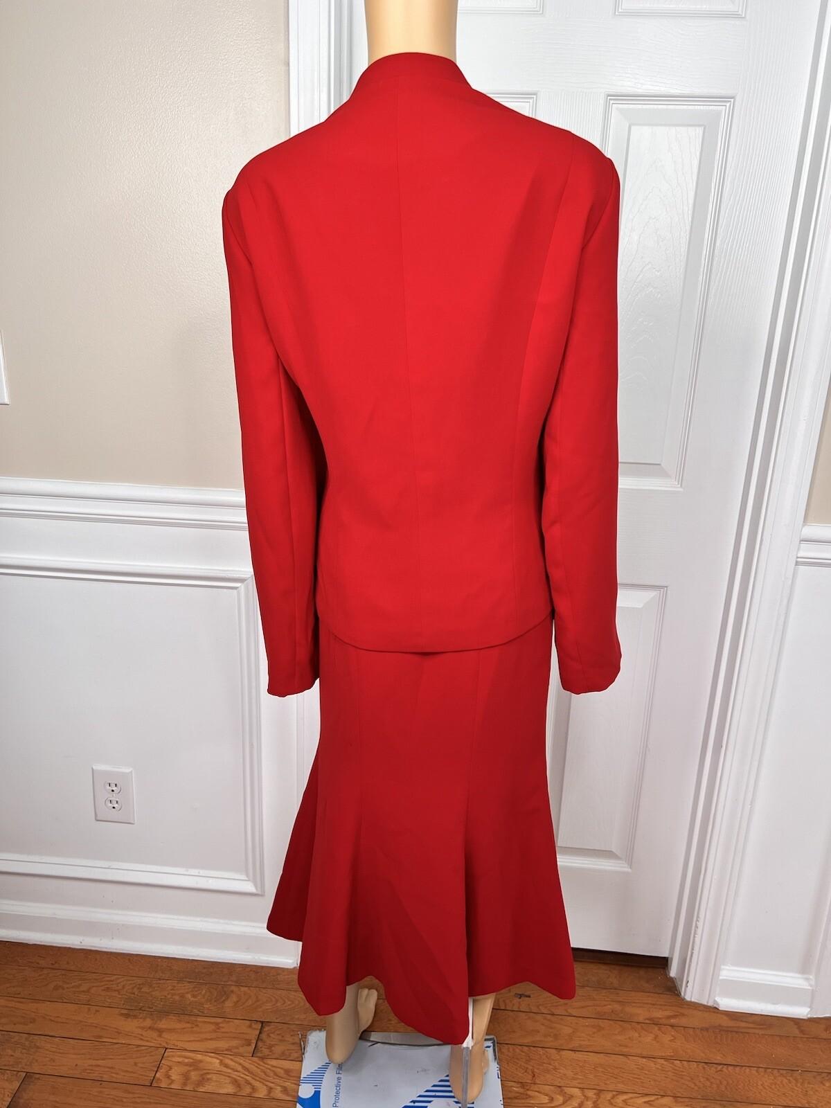 TERRAMINA Women 2PC Red Polyester Collarless Ruffle Cocktail Skirt Suit Size 18